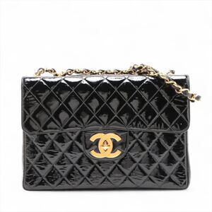 $12800 Chanel Patent Quilted XL Jumbo Single Flap Black